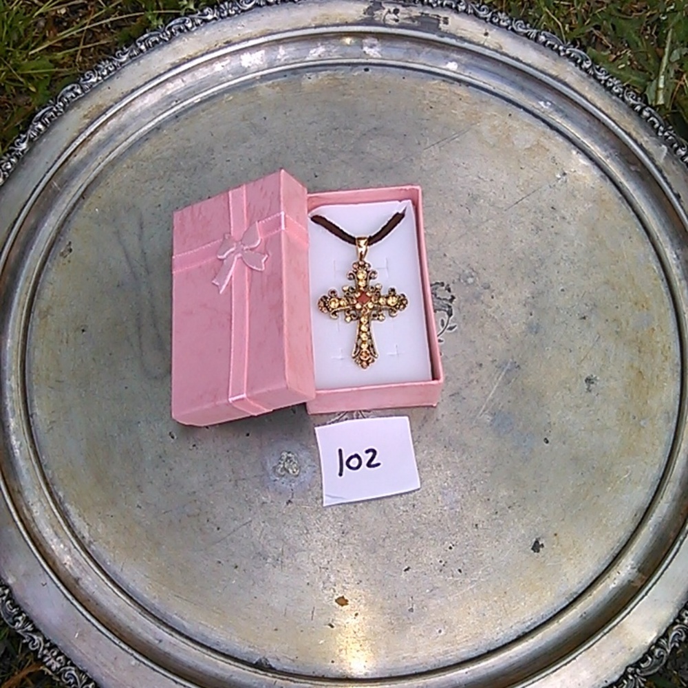 Sold antique cross necklace with leather